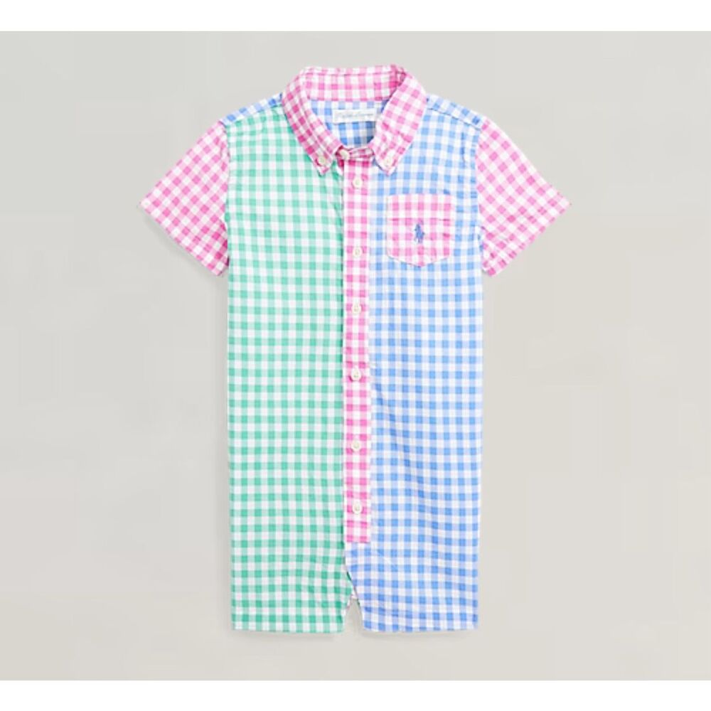 Ralph Lauren Gingham Cotton Poplin Fun Shortall Size 6M Baby Pastels Unisex